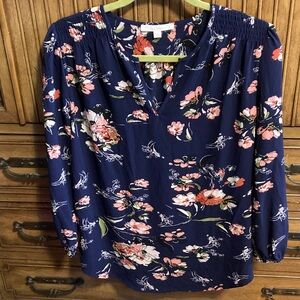 FUN 2 FUN Floral Navy Women's Blouse